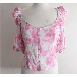 Buddy Love Puff Sleeve Pink Floral Smocked Top